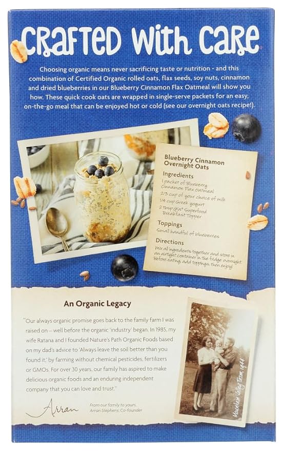 Nature's Path Organic Instant Hot Oatmeal Optimum Cinnamon Blueberry Flaxseed 8 ea (Pack of 2)