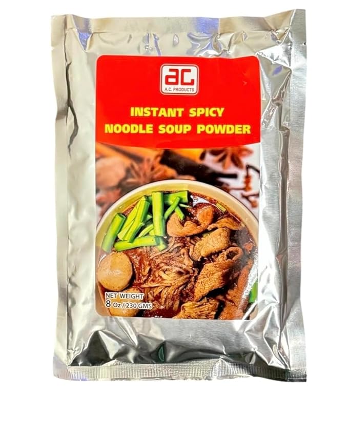 A.C. Products Instant Spicy Noodle Soup Powder [ผงปรุงก๋วยเตี๋ยวเรือสำเร็จรูป] 8oz (230g) – Authentic Thai Boat Noodle Seasoning – Quick &amp Easy Preparation – Bold Flavor – Imported from Thailand (