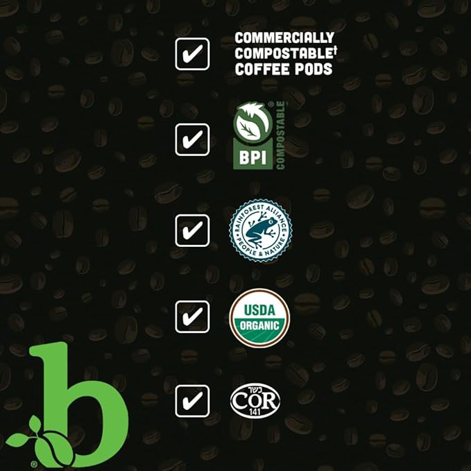 beaniac Organic Bean Me Up Coffeehouse Blend Medium Roast Single Serve Compostable K Cup Coffee Pods Organic Arabica Coffee Keurig Brewer Compatible 72 Count