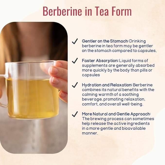 Organic Berberine Tea – Herbal Tea Promotes Health with Ceylon Cinnamon Mint &amp Chamomile – 30 Tea Bags