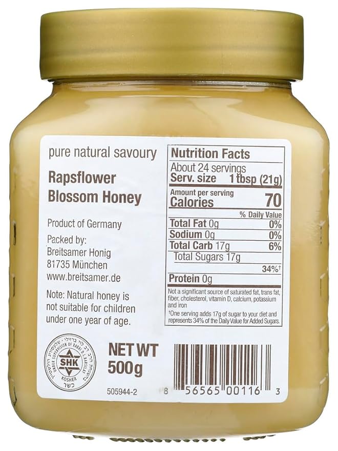 Breitsamer Rapsflower Blossom Honey 17.6 oz each (2 Items Per Order)