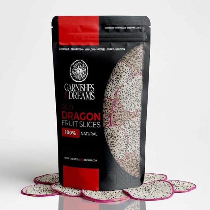 Garnishes &amp Dreams Dehydrated &amp Dried Red Dragon Fruit (5.5oz) – Natural Exotic Tropical Fruit Chips for Cocktails Mixology Baking &amp Healthy Snacking No Sugar Added Edible Dried Fruit
