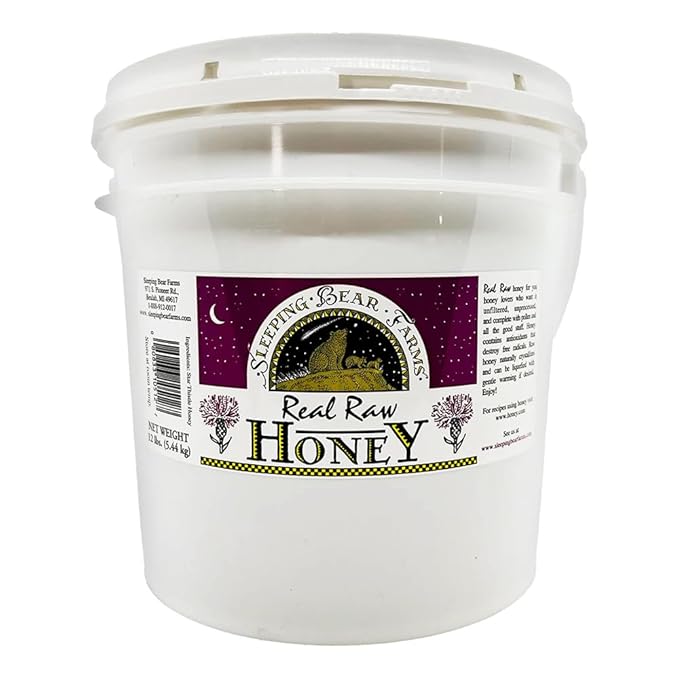 Raw Honey 1 Gallon Bucket- 12 Lbs. Pail Honey Unfiltered Unpasteurized Unblended Bulk No Additives Spreadable Creamy Honey from Our Beekeepers Hives