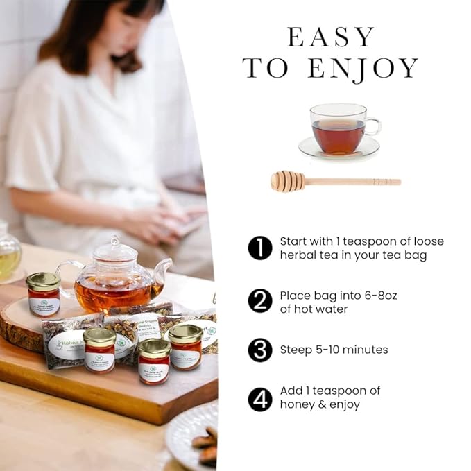 C&ampJ Farms Texas Gourmet Artisan Seasonings A Gift of Tea and Honey Gift Set- 9 Piece Variety Sampler Box- Includes Stir Spoon and Sampling of Loose Leaf Tisanes &amp Infused Honey- Local Natural