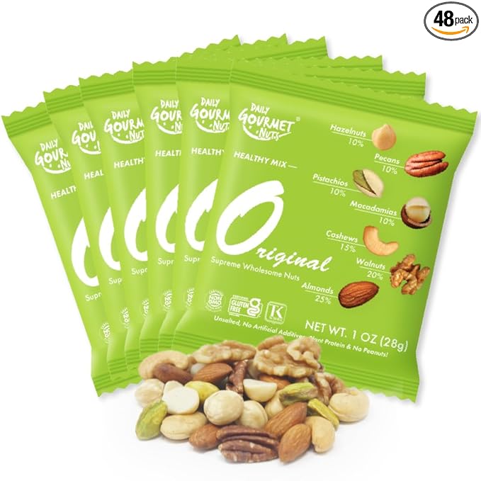 Daily Gourmet Nuts - Unsalted Mixed Nuts Snack Packs/Individually Wrapped Snacks/Nut Snacks/No Peanuts/Healthy Trail Mix Individual Packs/Deluxe Assorted Snacks / 48 Packs