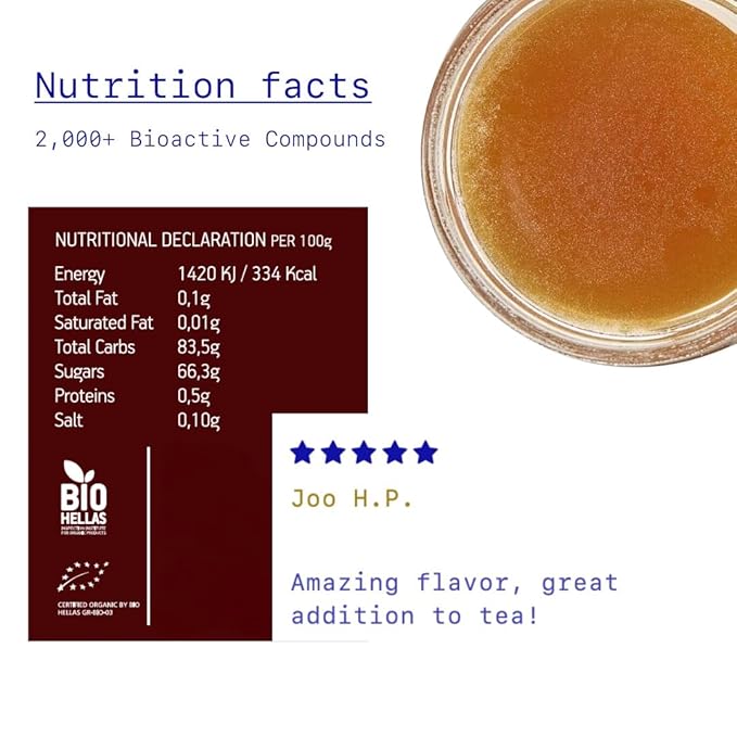 Greek Superherbs Ikaria Honey - 100% Organic Raw Unfiltered Blue Zone Longevity Honey with Earthy Flavor - Antioxidant Rich for Wellness Energy &amp Immunity Support | Pine &amp Wildflower (16 oz