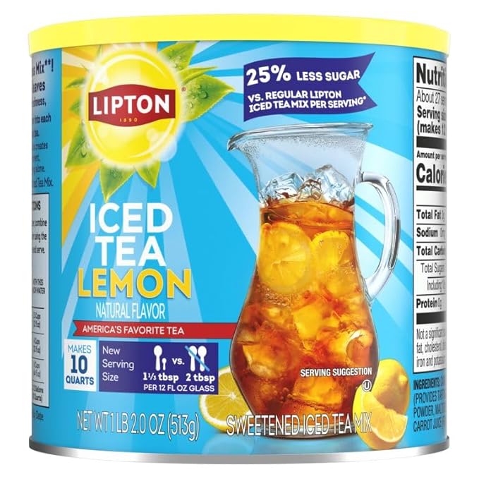 Lipton Reduced Sugar Iced Tea Mix Lemon Flavor Makes 10 Quarts (Pack of 6)