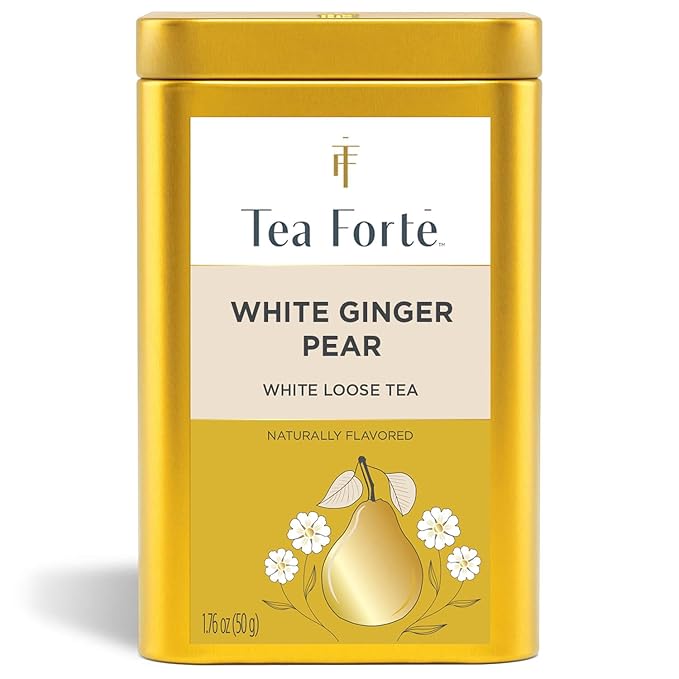 Tea Forte White Ginger Pear Premium Loose Leaf Caffeinated White Tea Blend Canister Makes 35-50 Cups