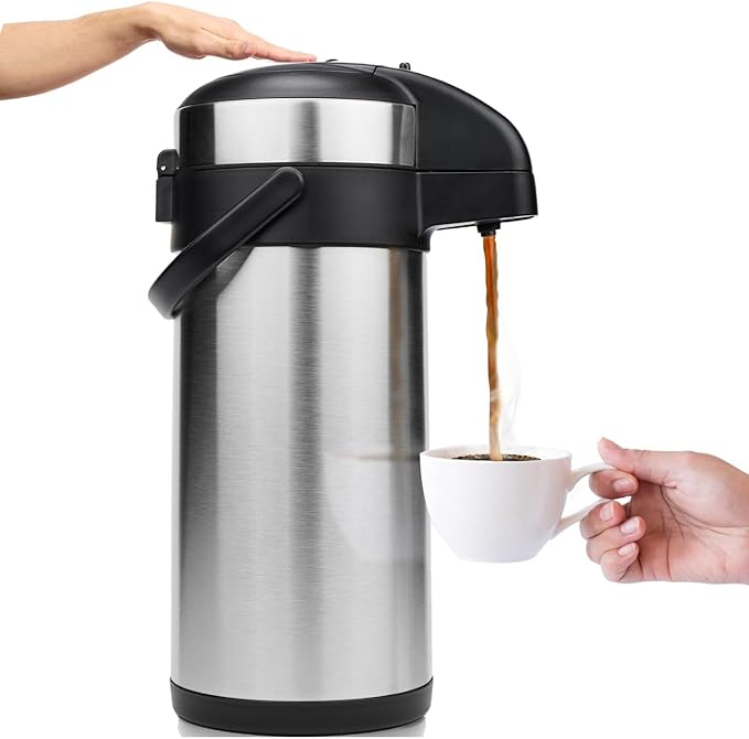 VONDIOR Airpot Coffee Dispenser with Pump - 169 Oz Insulated Stainless Steel Coffee Carafe - Thermal Beverage Dispenser - Coffee Urn for Hot/Cold Water Party Chocolate Drinks