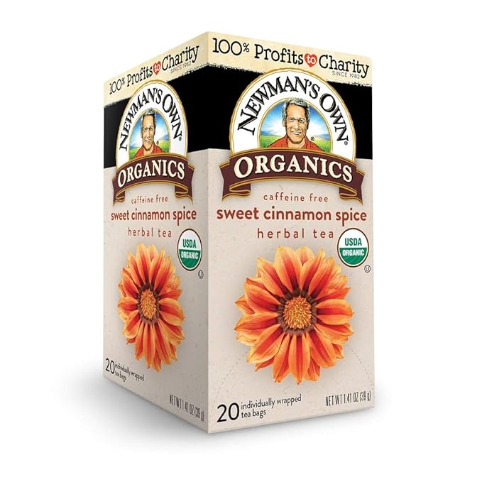 Newman's Own Organics Sweet Cinnamon Spice Herbal Tea USDA Certified Organic and Kosher Invigorating &amp Aromatic Herbal Tea Blend Organic Ingredients 20 Individually Wrapped Tea Bags (Pack of 6
