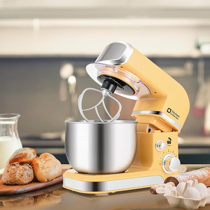 Kitchen in the box Stand Mixer3.2Qt Small Electric Food Mixer6 Speeds Portable Lightweight Kitchen Mixer for Daily Use with Egg WhiskDough HookFlat Beater (Yellow)