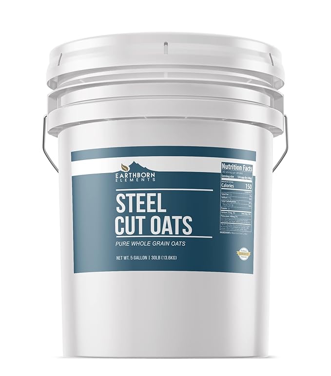Earthborn Elements Steel Cut Oats 5 Gallon Also Called Irish Oatmeal Breakfast Resealable Bucket (480 Ounce)