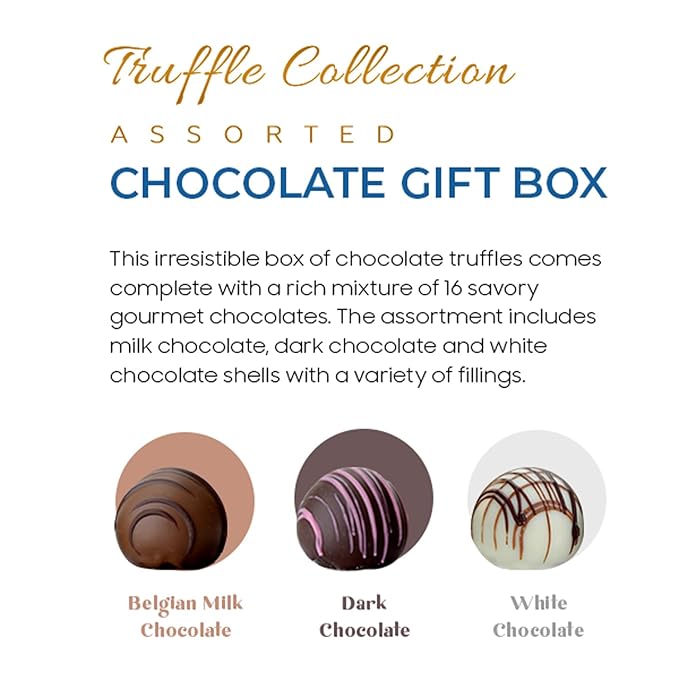 CRAVINGS BY ZOE Gourmet Chocolate Truffle Gift Box for Easter | 16 Count | Assorted Gourmet Milk &amp Dark Chocolate Candy Food Gift Basket Anniversary Birthday Get Well Holiday Thank You Men Wom