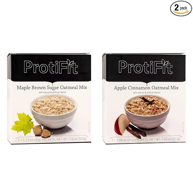 PROTIFIT - High Protein Maple Brown Sugar and Apple Cinnamon Oatmeal Mix 2 Pack 15g Protein Low Calorie Low Fat Low Sugar Low Carb Ideal Protein Compatible 7 Servings Per Box (2 Pack)