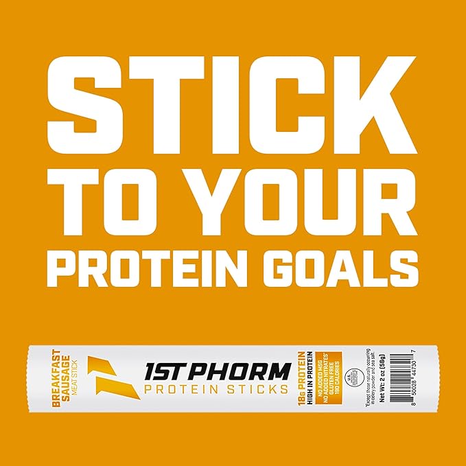 1st Phorm Meat Sticks Breakfast Sausage 18G Protein per Serving USA Raised Lean Beef and Pork High Protein Snacks Gluten Free No Msg or Nitrates Individually Wrapped 15 Count