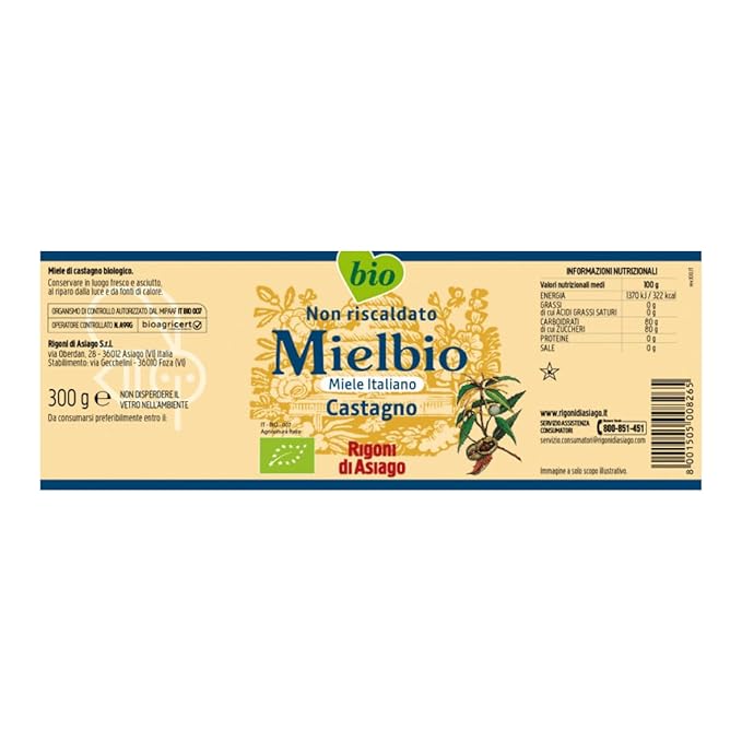Rigoni di Asiago Organic Italian Raw Mielbio Forest Raw Honey 10.58 Oz (Pack of 6)
