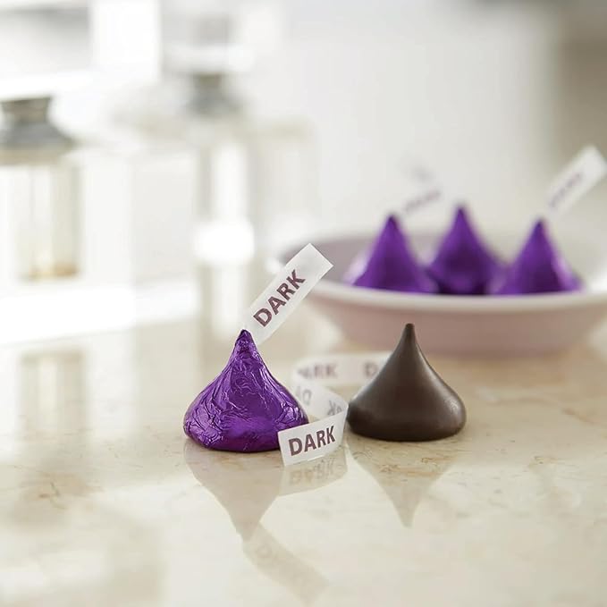 Special Dark Kisses Approx 500 Pieces 5lbs of Dark Chocolate Mildly Sweet Candy Purple Foils Kiss 5 lb Pounds Chocolate Candy Kiss Purple Wrapping Bulk Bag