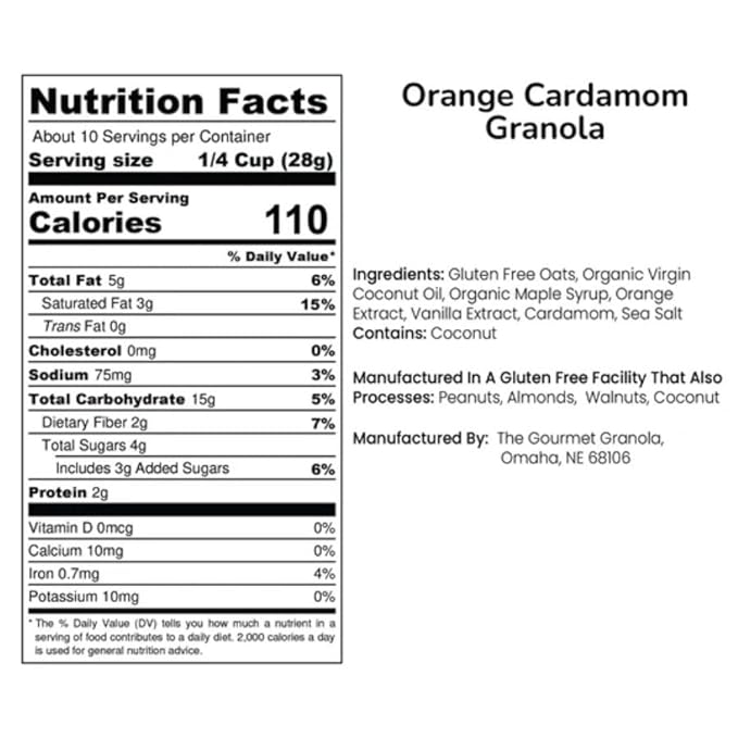 The Gourmet Granola Orange Vanilla Granola | Delightful Blend of Orange Vanilla &amp Cardamom | Gluten Free Soy Free Dairy Free | Delicious on Yogurt | Vegan | Nebraska Made | 10 oz Bag | 2 Pack