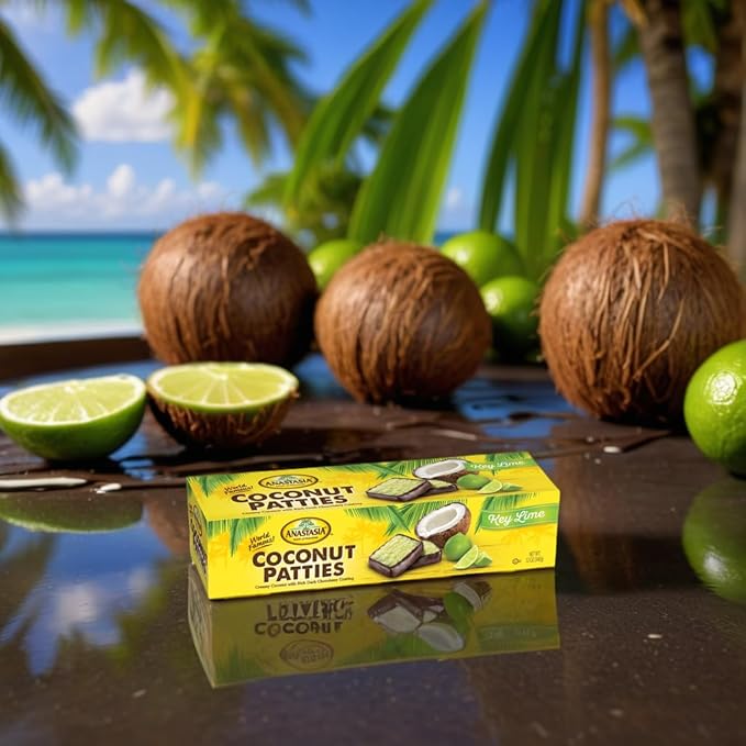 Chocolate Coconut Patties Anastasia Oh Asis! Key Lime Patties – Pina Colada Chocolate-Covered Coconut Treats (Pack of 2) – Perfectly Sweet and Chewy – Ideal for Snacking Gifting or Sharing!
