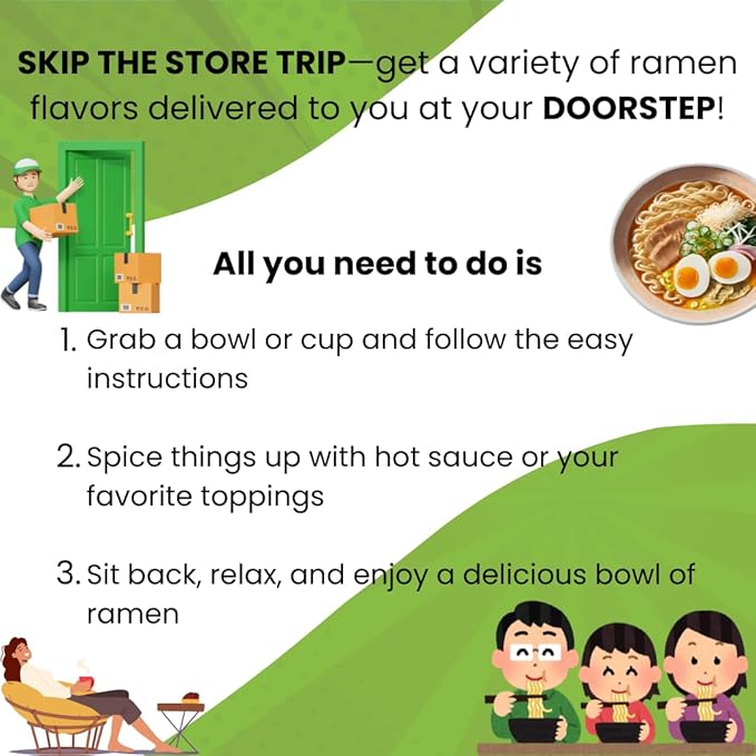 Ramen Noodles Bulk Mystery Box Variety Pack of 30 with 5 or more Flavors and Premium Reusable Chopsticks