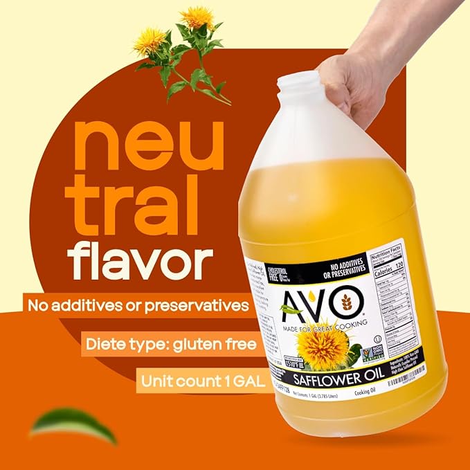 AVO High Oleic Safflower Oil Bulk 1 Gallon NON-GMO Naturally Processed High Smoke Point 510°F