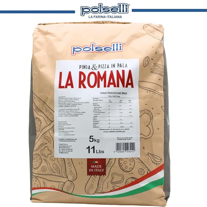 Polselli La Romana Pinsa &amp Pizza in Pala Flour 11 lb – Type 0 High-Protein Wheat &amp Rice Flour Blend – Ideal for Roman-Style Pizza and Flatbread Light &amp Airy Crust Crunchy Texture Perfec