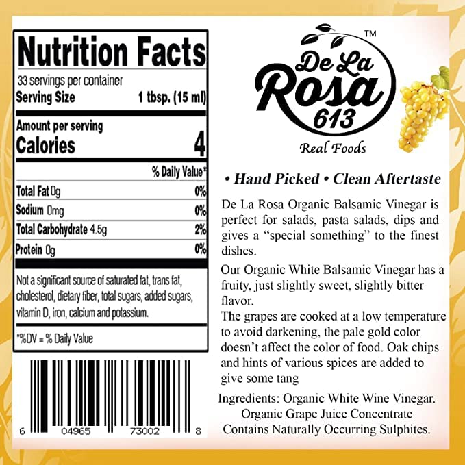 De La Rosa Extra Virgin Olive Oil Balsamic &amp White Balsamic Vinegar 100% Pure Raw &amp Unfiltered Vegan Kosher &amp Gluten Free Great for Salad Dressings Marinades &amp More 16.9 Oz (Pac