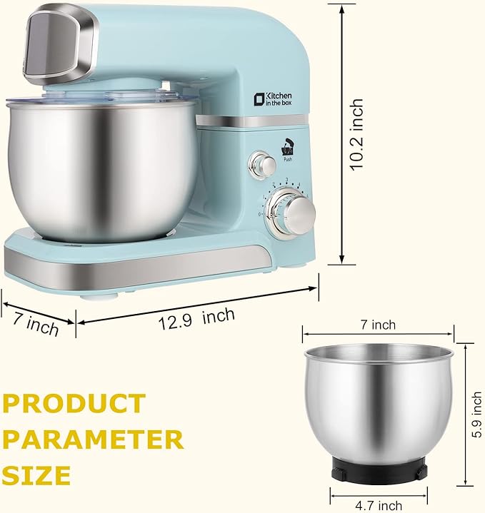Kitchen in the box Stand Mixer3.2Qt Small Electric Food Mixer6 Speeds Portable Lightweight Kitchen Mixer for Daily Use with Egg WhiskDough HookFlat Beater (Blue)
