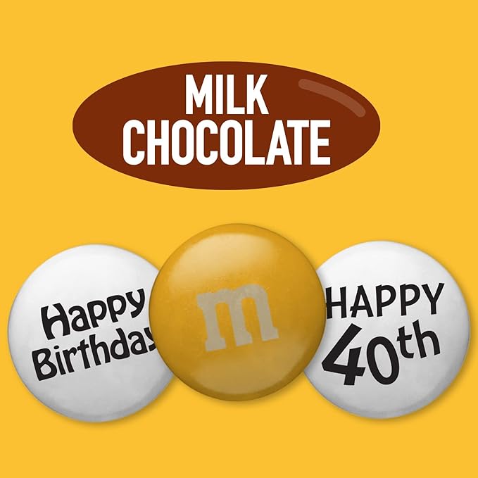 M&ampM'S Milk Chocolate Happy 40th Birthday Candy - 5lb of Bulk Candy with Printed Birthday Clipart Perfect for Birthday Gifts Cupcakes Over The Hill Party Favors Birthday Cake Toppers and Party