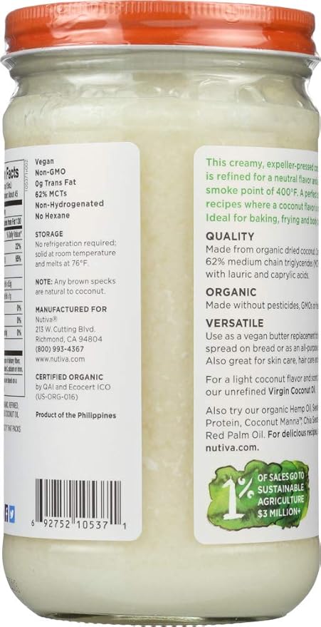 Nutiva Organic Coconut Oil Refined 23 fl oz (680 ml)(pack of 2)