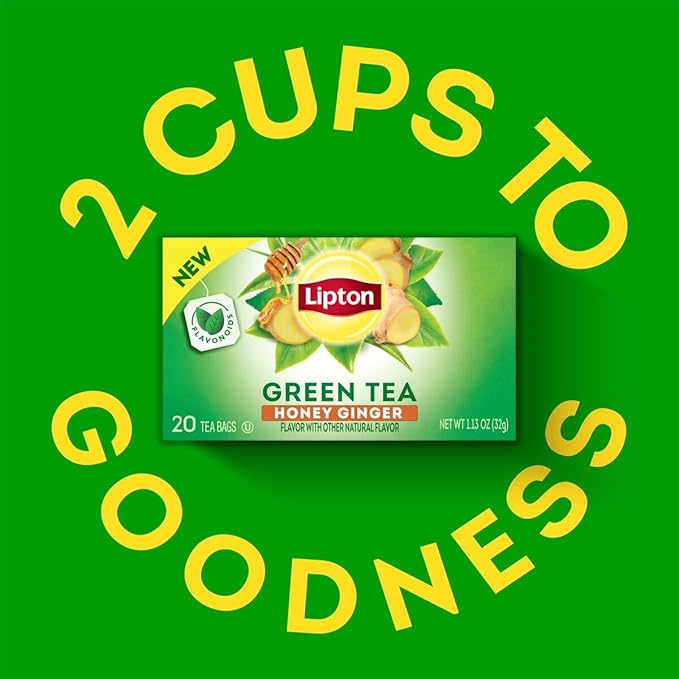 Lipton Honey Ginger Green Tea Bags Flavored Unsweetened Teabags for Hot Tea or Iced Tea with Caffeine and Flavonoids 120 Total Tea Bags (20ct - Pack of 6)
