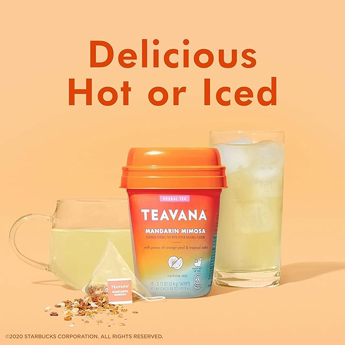 Teavana Beach Bellini Tea and Mandarin Mimosa Herbal Tea - 12 Sachets Each (24 Total) Plus 12 GoHealthful Pure Raw Organic Honey Sticks Equal to 2.11 Ounces of Clover Honey