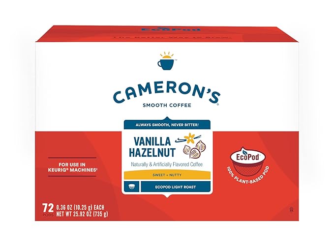 Cameron's Coffee Single Serve Pods Vanilla Hazelnut 72 Count (Pack of 1)
