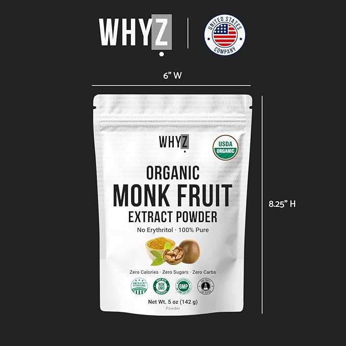 Organic Monk Fruit Extract 5 oz Pure Monk Fruit Sweetener Organic No Erythritol and Zero Calorie Sugar Substitute Powdered Monkfruit Sweetener Keto and Paleo Diet Friendly 458 Servings