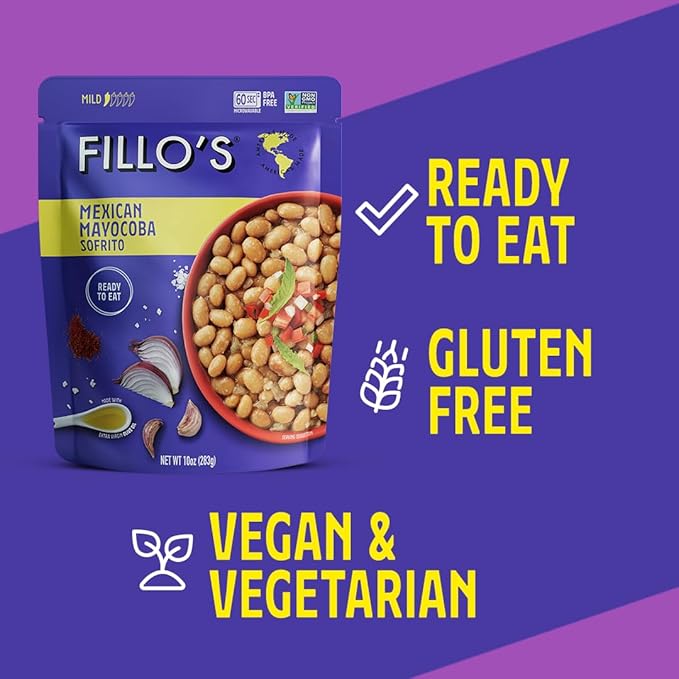 Fillo's Mexican Mayocoba Beans - Ready to Eat Beans Gluten-Free Preservative-Free Microwavable Non-GMO Vegan Friendly Plant Protein 10 oz Pk of 6
