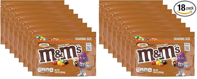 M&ampM'S Caramel Cold Brew Chocolate Candy Sharing Size 9.05 oz Resealable Bag (Pack of 16)