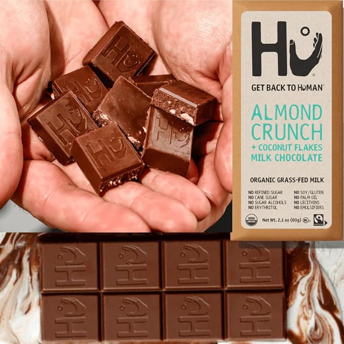 Hu Chocolate Milk Chocolate Bars Variety Pack 5 Count (Simple Hazelnut Butter &amp Hazelnut Crunch Almond Crunch Coconut Flakes Almond Crunch Chocolate Cashew Butter) | Organic Vegan Clean Ing
