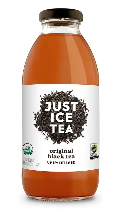Just Ice Tea Organic Iced Tea 16 Fl Oz Glass Bottles (Pack of 4) (Original Black Tea)