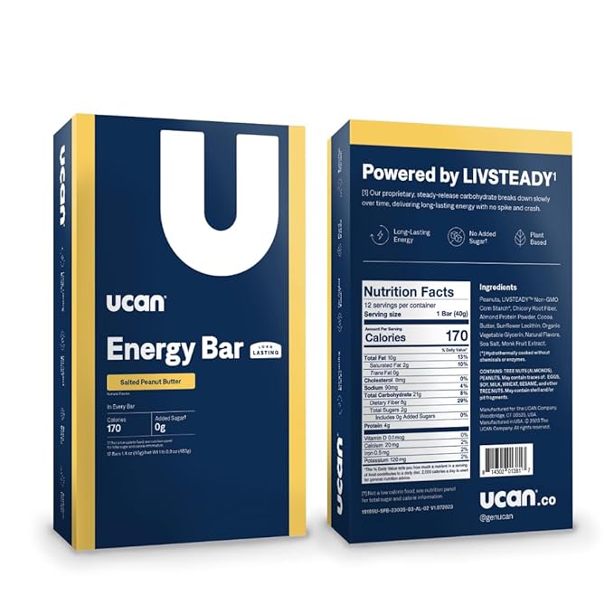 UCAN Energy Bars | Low Sugar Low Calories | Gut Friendly Caffeine-Free Vegan Non-GMO No Soy Keto Friendly | Running Cycling Fitness Pre &amp Post Workout | Salted Peanut Butter 12 Count
