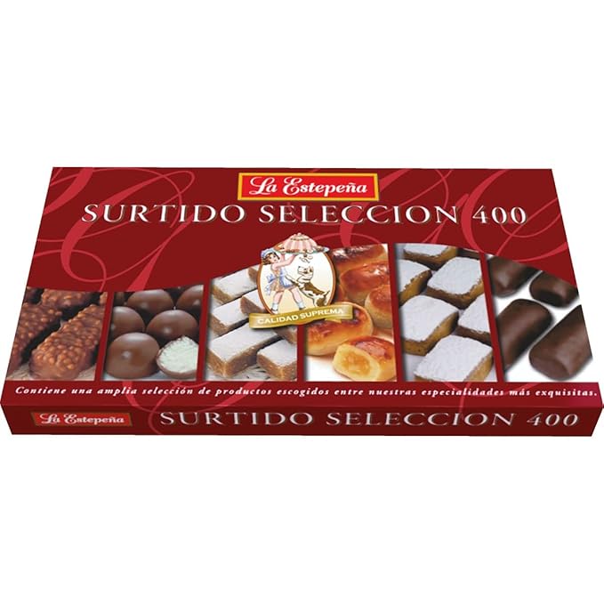 La Estepena Surtido Seleccion Mix of Mantecados Polvorones chocolates and mazapan- traditional Spanish Christmas sweet 400 Grs