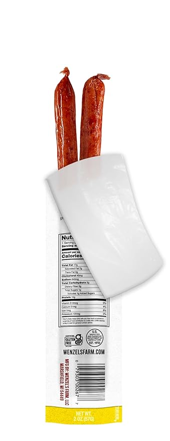 Wenzel’s Farm Beef with Cheddar Sticks │Snack Sticks │ Flavorful Naturally Smoked │ High Protein Low Carb │ No MSG Fillers Binders Artificial Colors │ Gluten Free | 32 sticks (16 packs of 2)