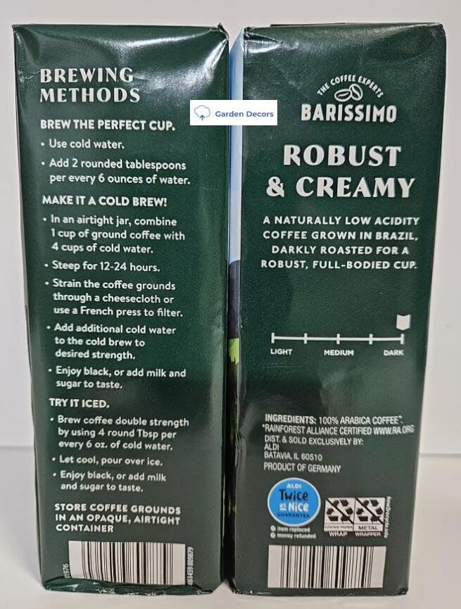 Barissimo The Coffee Expert German Roasted Low Acidity Dark Roasted Ground Coffee 17.6oz 500g (Two Packs)