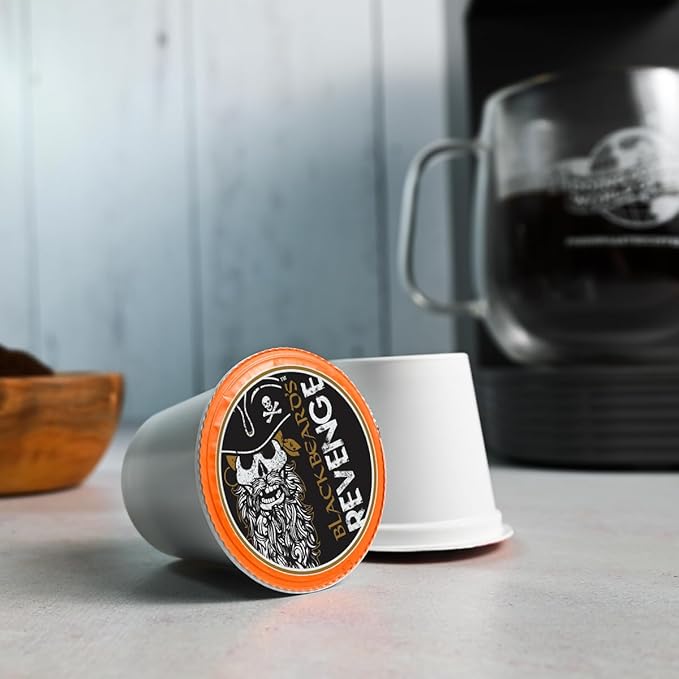 Fresh Roasted Coffee Blackbeard's Revenge Medium Roast 72 Pods for K Cup Brewers
