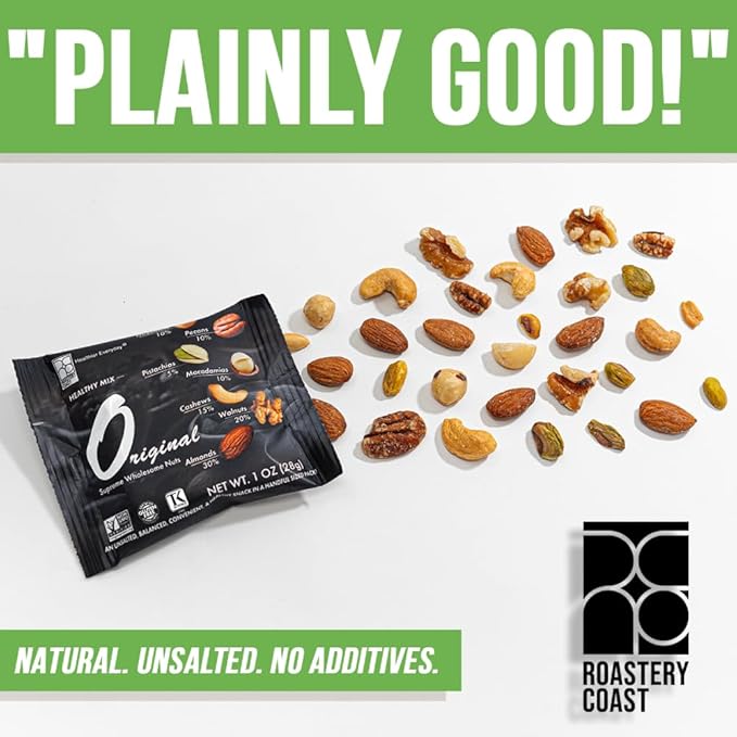 Roastery Coast - Daily Nuts Original Mixed Nuts | Mixed Nuts Packs | Individually wrapped snacks | Unsalted | Nut Snacks | No peanuts | Deluxe assorted snack (48 Packs)