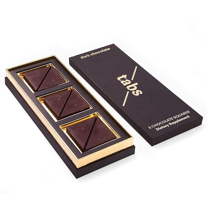 Tabs Dark Chocolate Squares (1 Box) - 60% Cocoa with Epimedium and Maca Root - Vegetarian and Gluten-Free