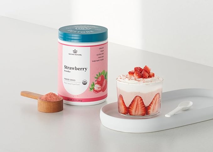 Nature Restore USDA Certified Organic Freeze Dried Strawberry Powder 10 Ounces Non GMO Gluten Free Vegan