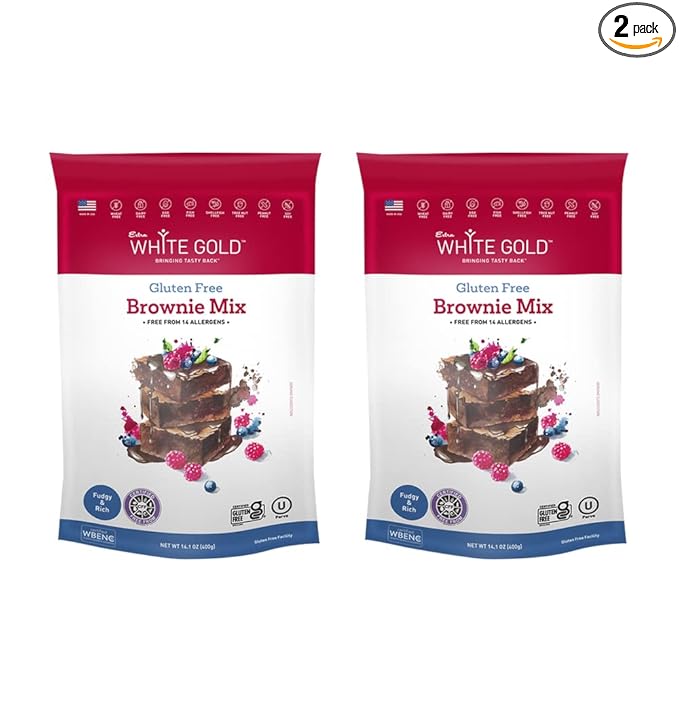 Extra White Gold Brownie Mix – For Baking Cakes Cupcakes Desserts – [Gluten Free] [Nut Free] [Free of the Top 14 Major Allergens] – 14.1 Ounces (2 Pack)