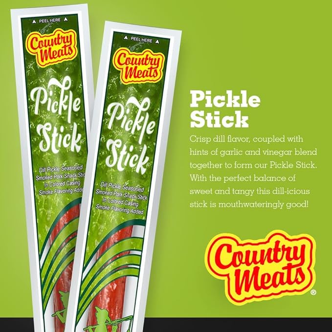 Country Meats Meat Sticks 0 Trans Fat USDA Certified Good Source of Protein Carb Conscious Snack (24 Meat Sticks Pickle)