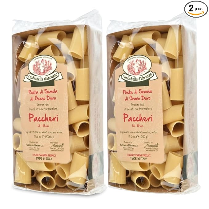 Rustichella d'Abruzzo Paccheri Pasta (2 Pack) - 500g Classic Durum Wheat Large Tube Pasta - Perfect for Hearty Sauces - Cooks in 13-15 Minutes - Authentic Italian Flavor