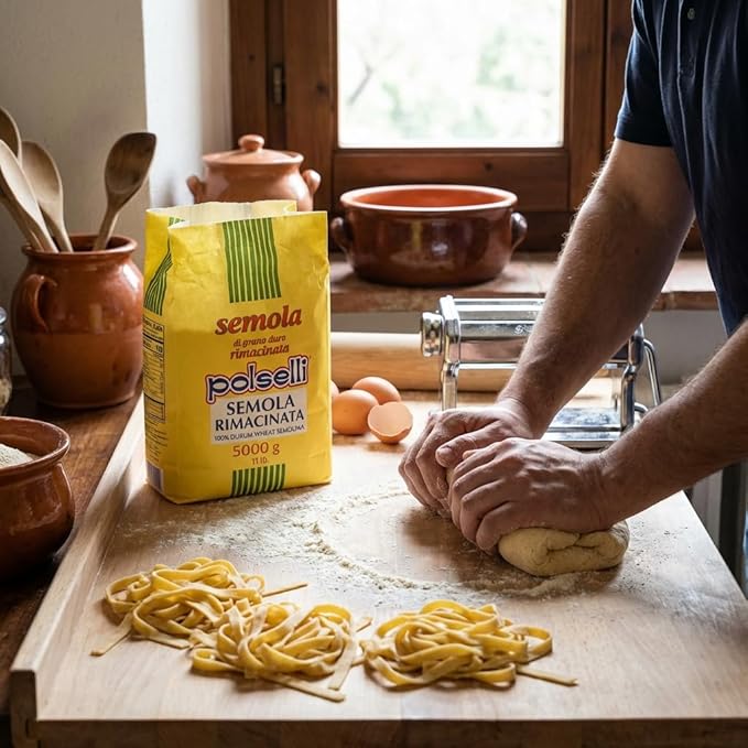 POLSELLI Italian Semola Flour 11 lbs (5 kg) Fine Ground Semolina Rimachinata for Fresh Pasta Bread Durum Wheat Product of Italy